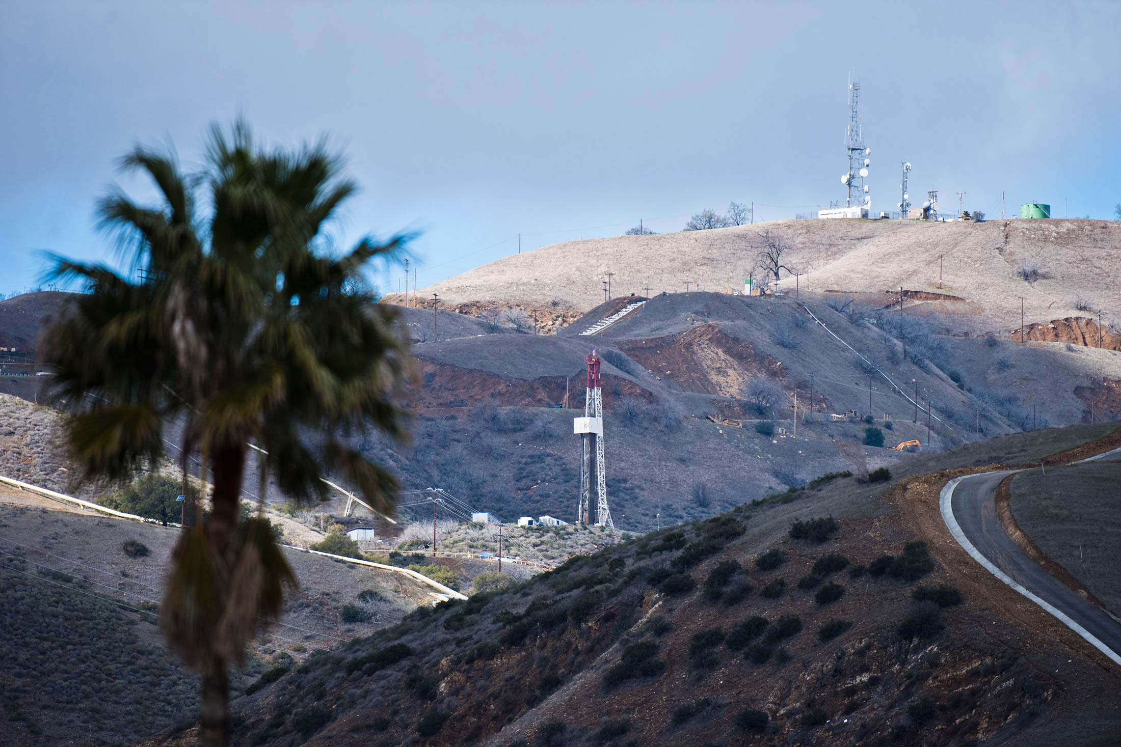 A Southern California Gas Company facility which has been leaking natural gas since October, in the foothills above above the affluent Porter Ranch suburb of Los Angeles.