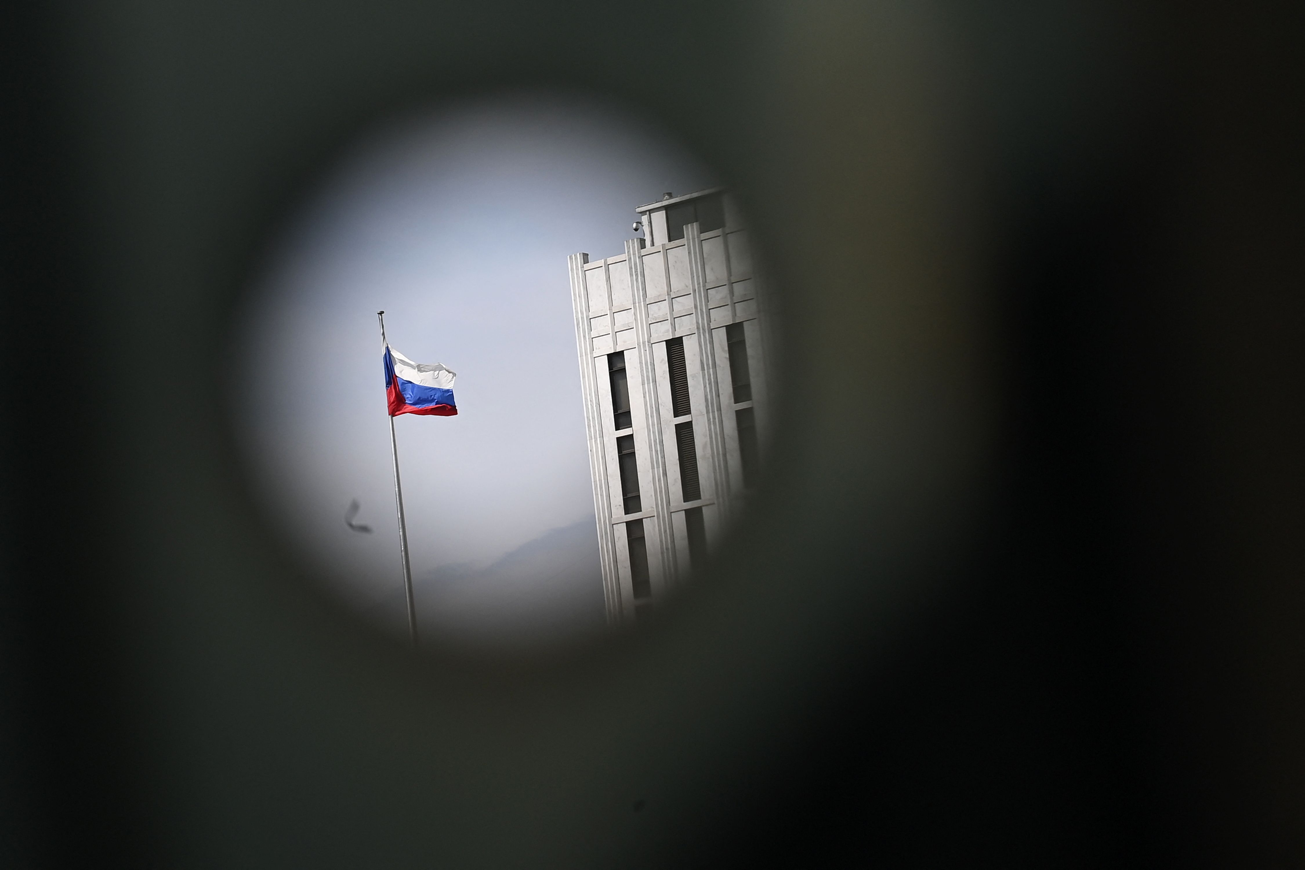 A Russian flag at the Embassy of Russia in Washington, DC in April&nbsp;2021.&nbsp;