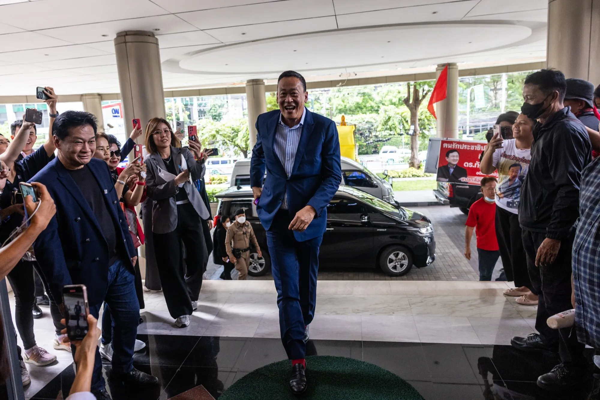 Srettha Thavisin arrives at the Pheu Thai party headquarters in Bangkok, Thailand, on Aug. 22.