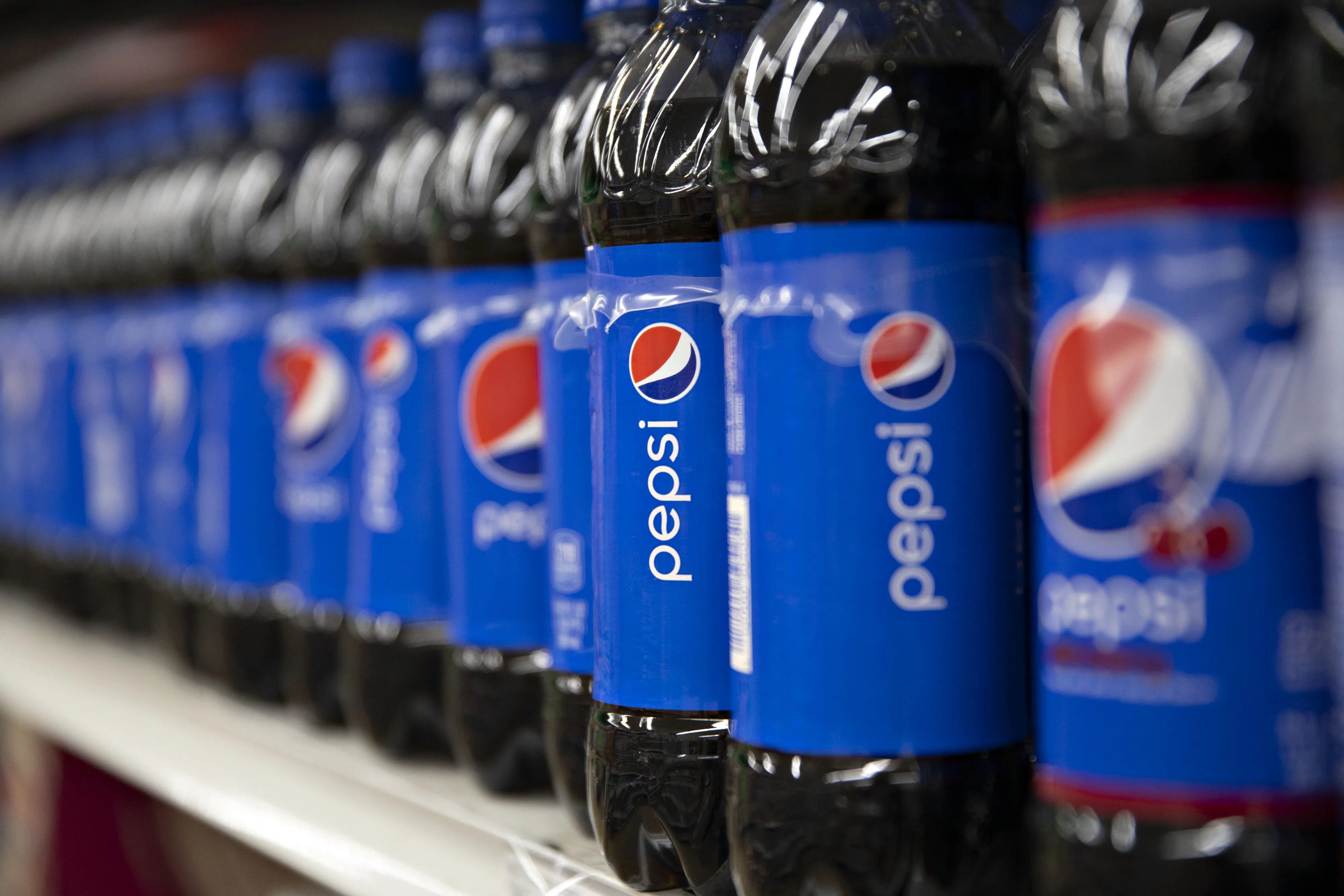 Bottles of PepsiCo Inc. Pepsi brand soda.