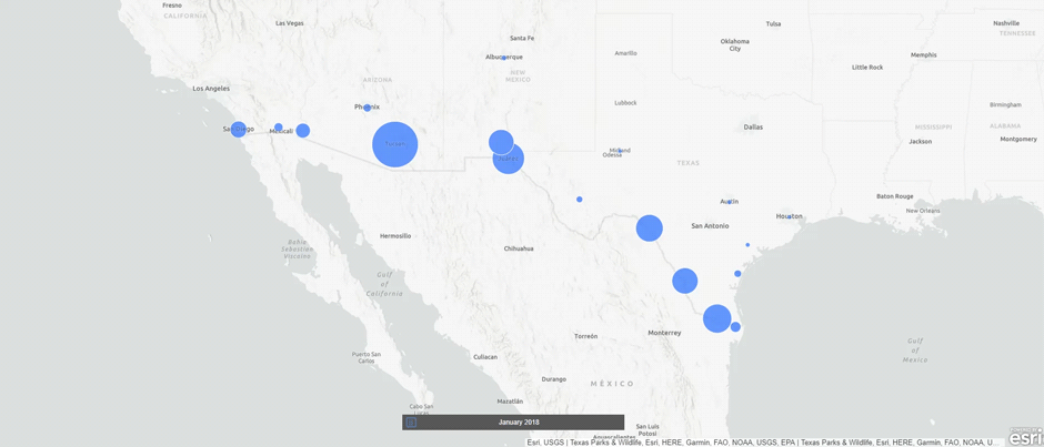 An animated map shows the criminal prosecutions of undocumented immigrants between January and April 2018.