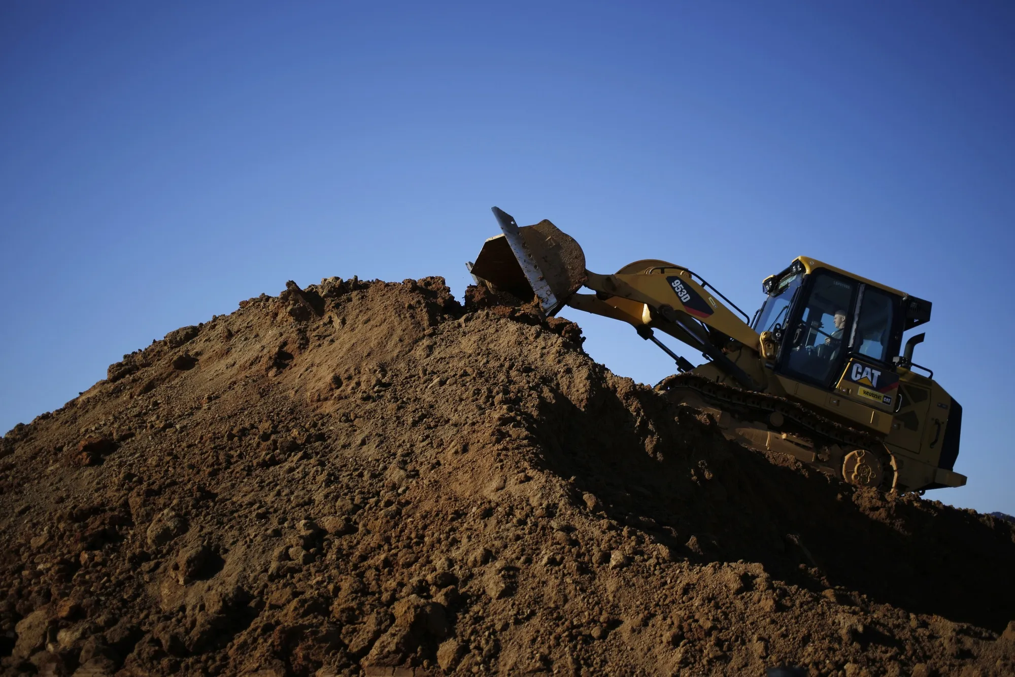 A Caterpillar crawler loader at a construction site in Louisville, Kentucky.