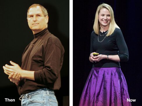 L-R: Steve Jobs, 2000; Marissa Mayer, 2015