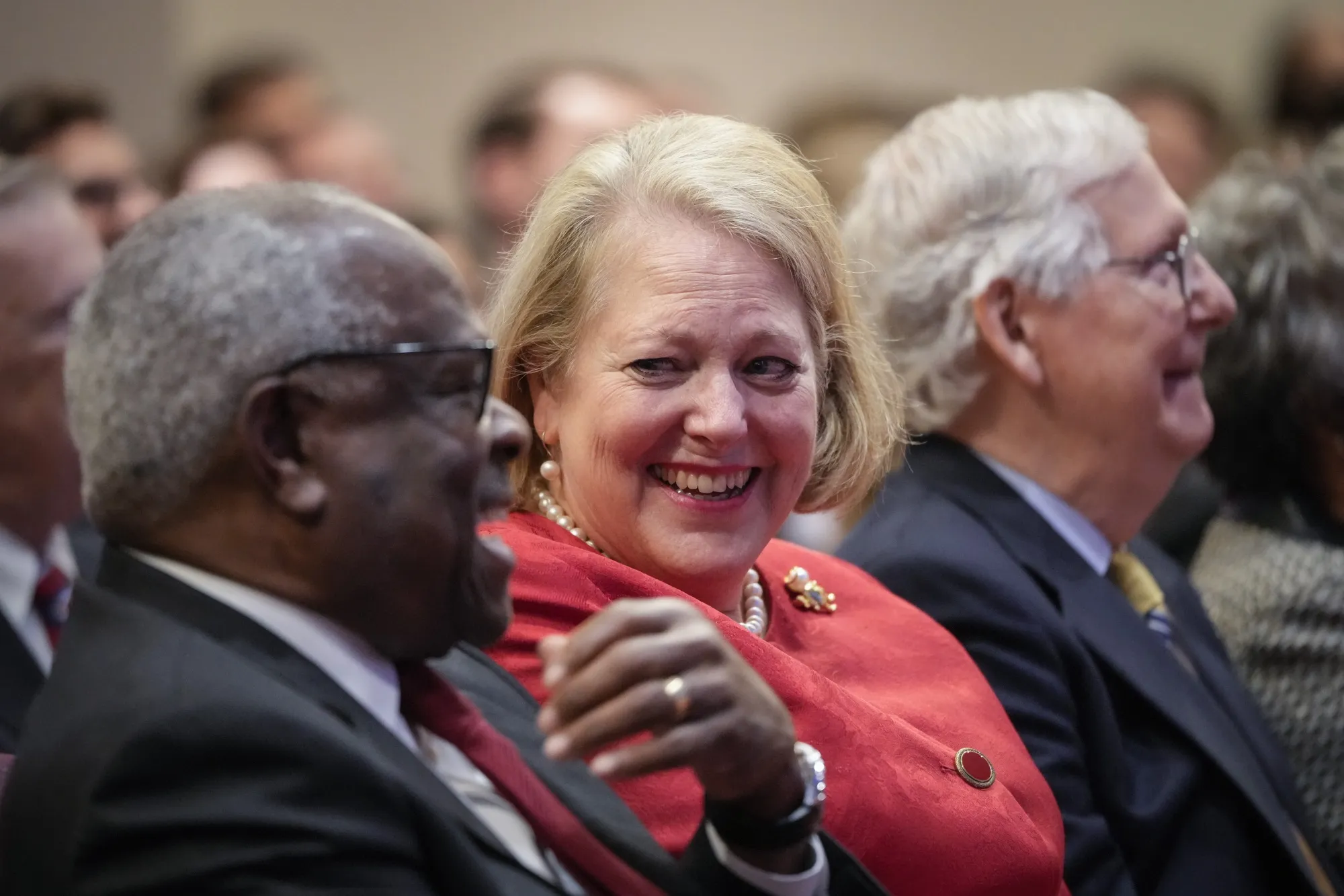 Clarence Thomas sits with&nbsp;Virginia Thomas.&nbsp;