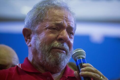Lula da Silva weeps during a rally on March 4 in Sao Paulo.