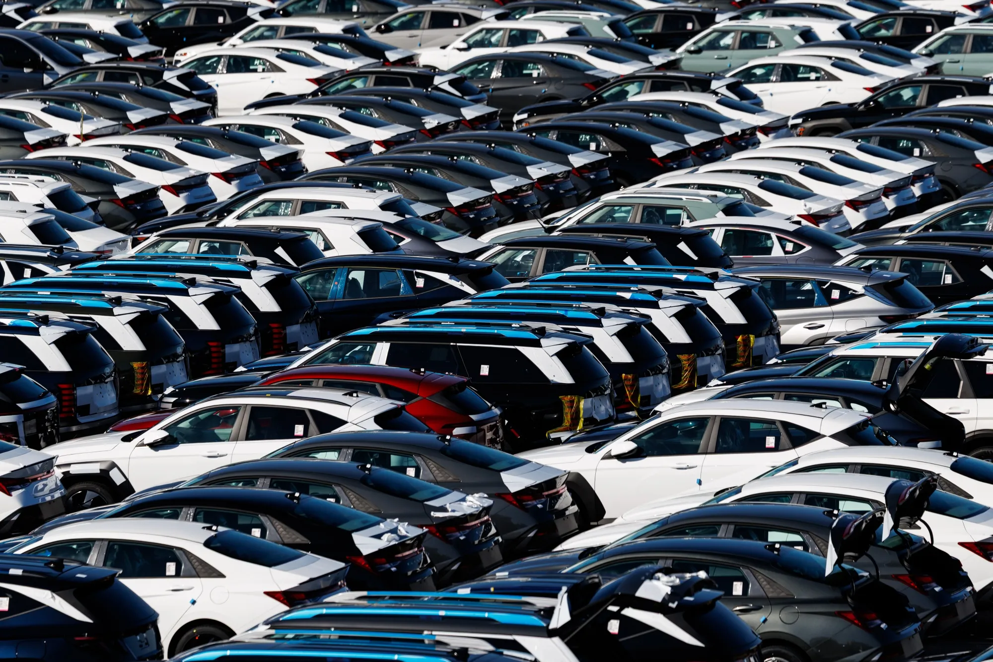 Vehicles bound for export at a port in Ulsan, South Korea.