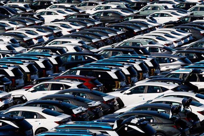 Vehicles bound for export at a port in Ulsan, South Korea. 
