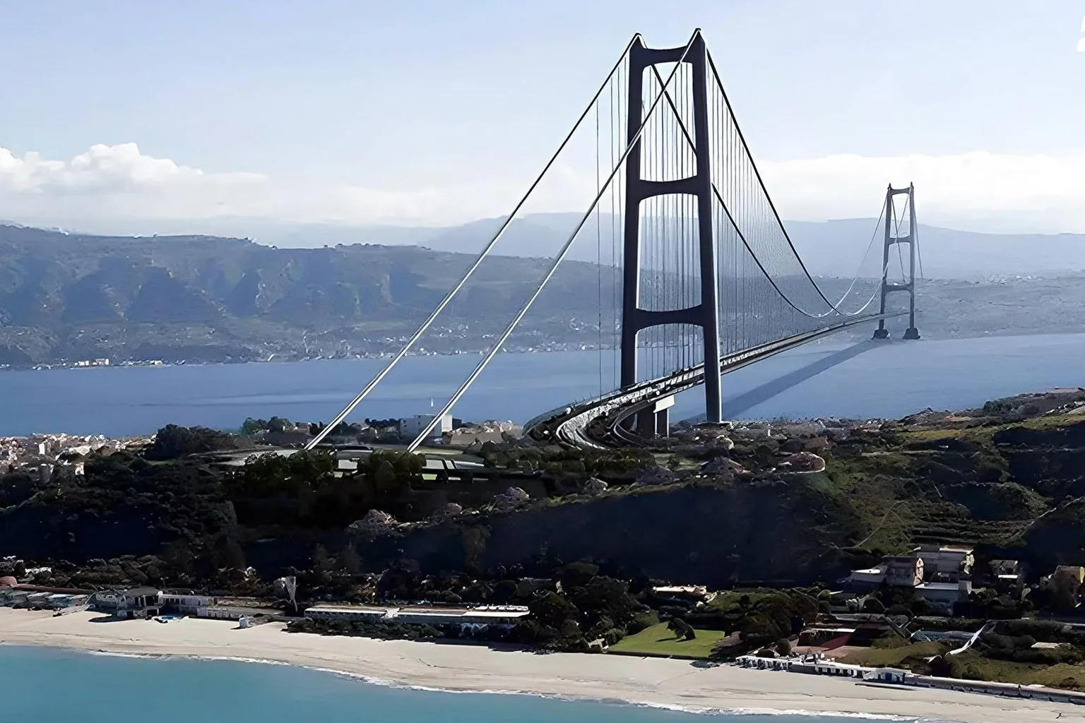 Illustration of the planned Messina Strait bridge.
