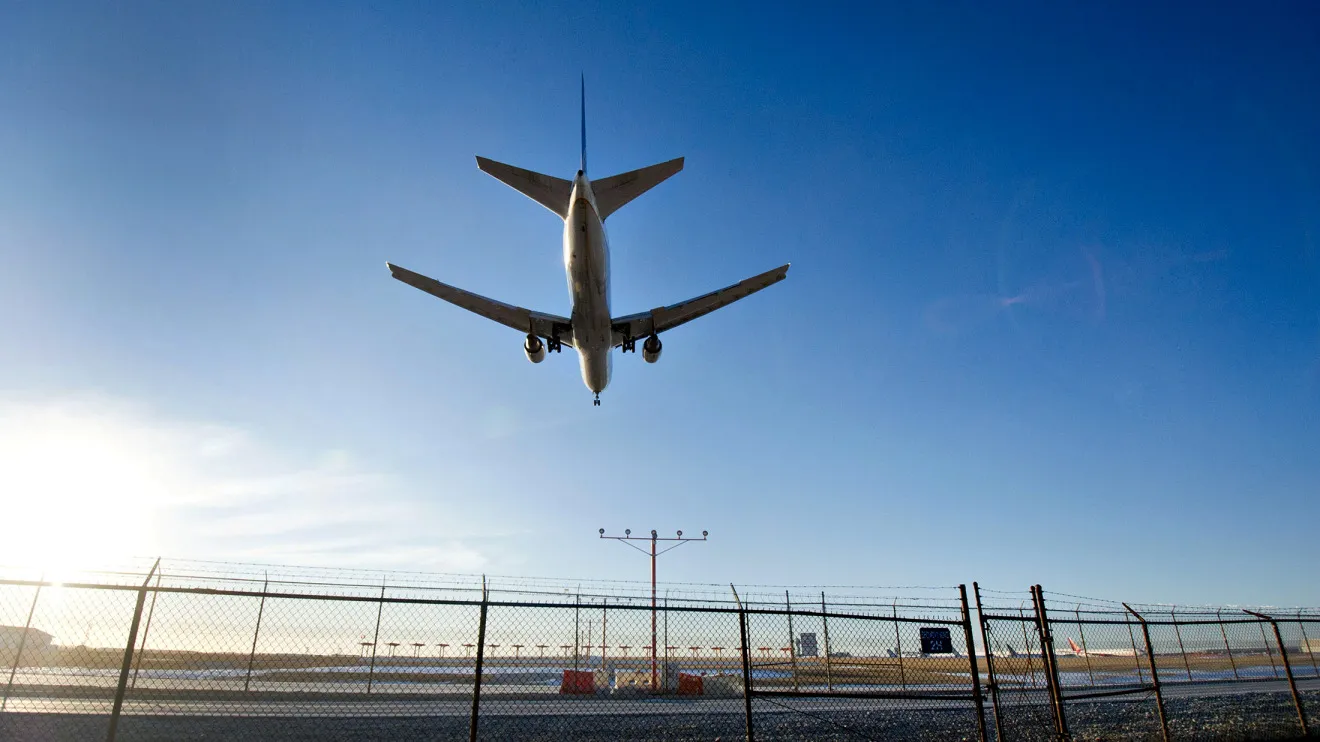 A United Continental Holdings Inc. aircraft approaches the tarmac while landing at O'Hare International Airport in Chicago, Illinois, U.S.
