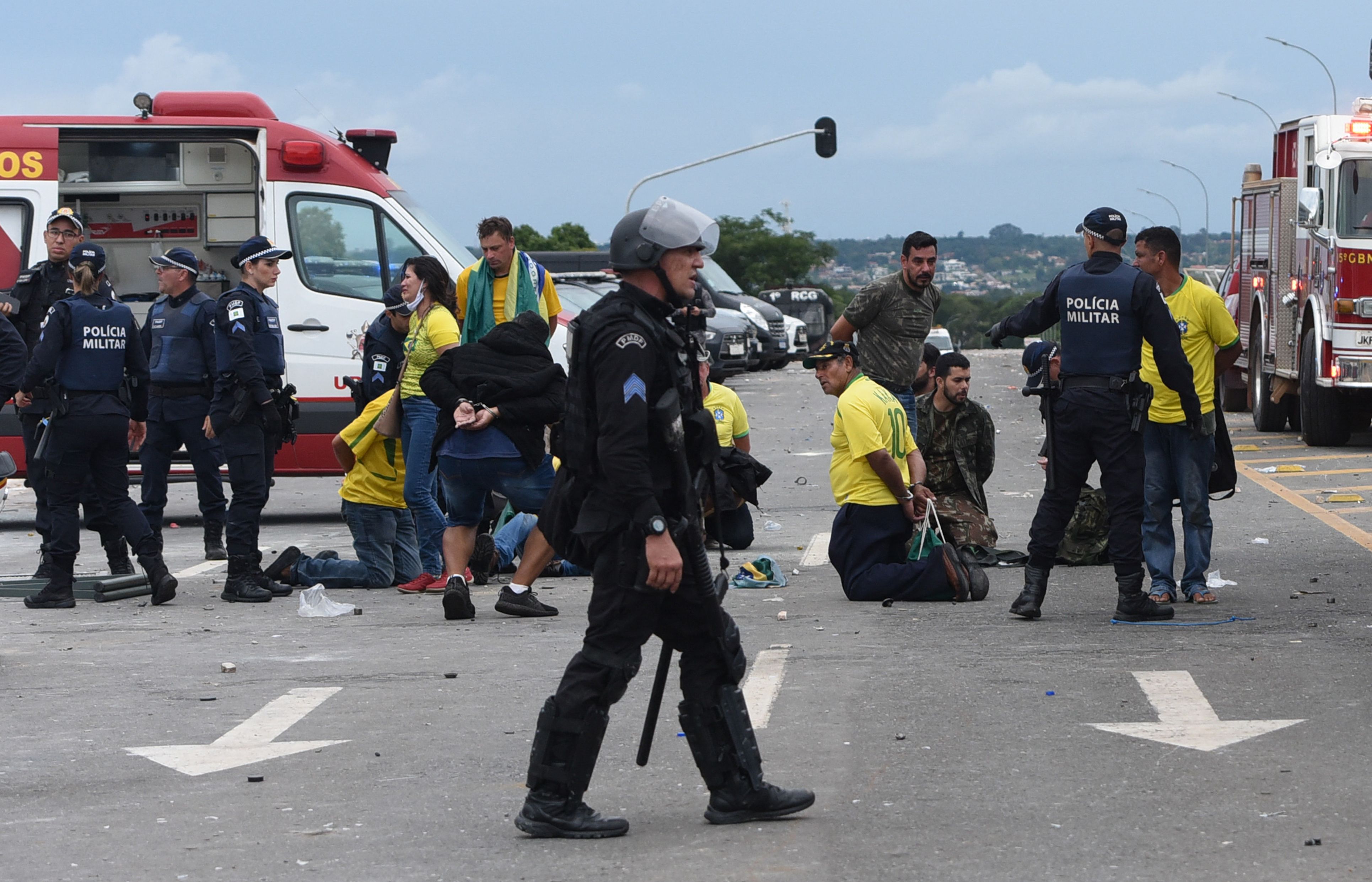 Security forces arrest Bolsonaro supporters after retaking control of Planalto Presidential Palace in Brasilia on Jan. 8.