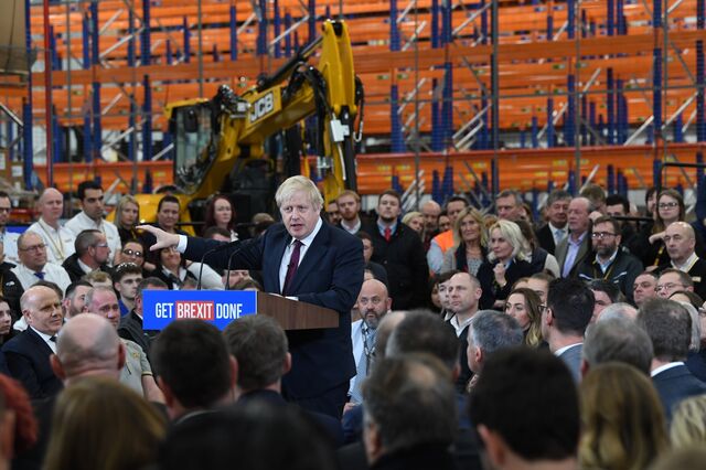 Prime Minister Boris Johnson visits a JCB manufacturing center while campaigning