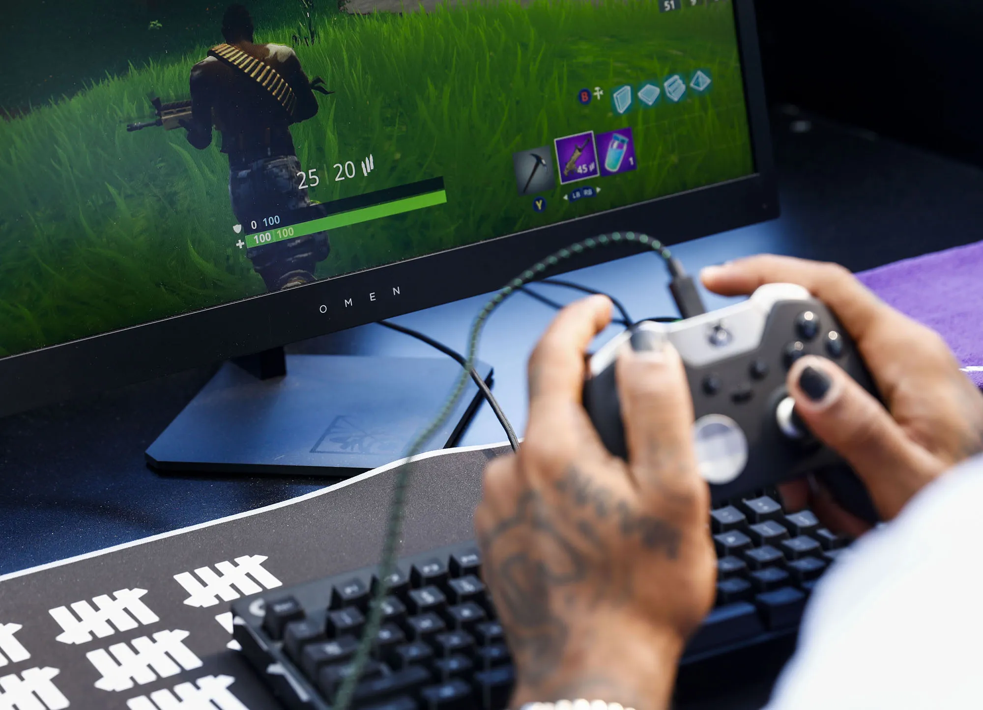 A gamer plays in Epic Games’ Fortnite Battle Royale Celebrity Pro-Am at the E3 expo in Los Angeles on June 12.