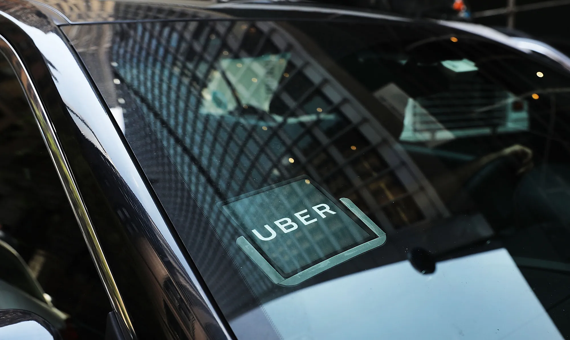 An Uber car waits for a client in Manhattan.