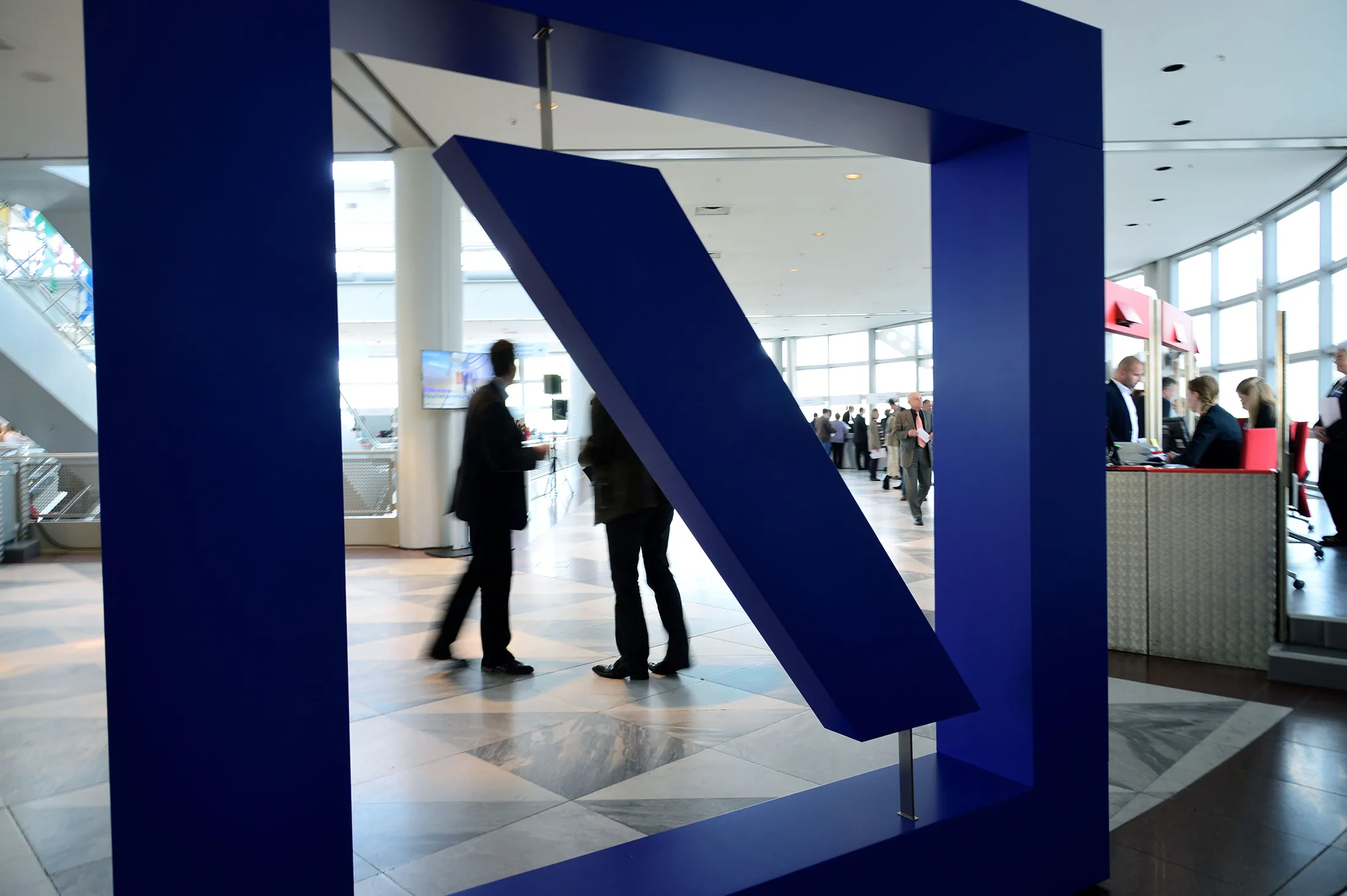 Shareholders arrive at Deutsche Bank's annual shareholder meeting on May 21, 2015 in Frankfurt, Germany.
