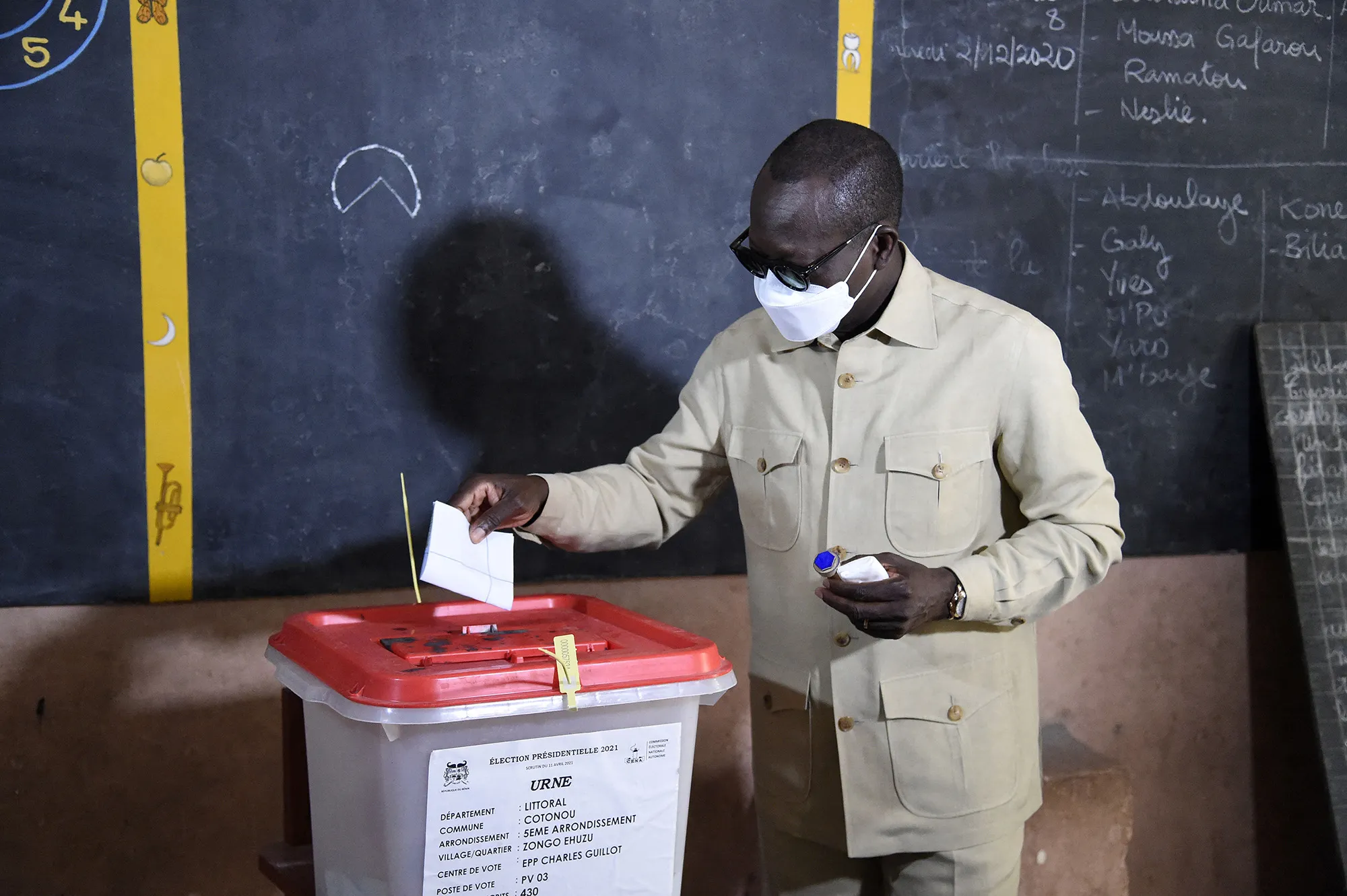 Patrice Talon casts his ballot in Cotonou on April 11.