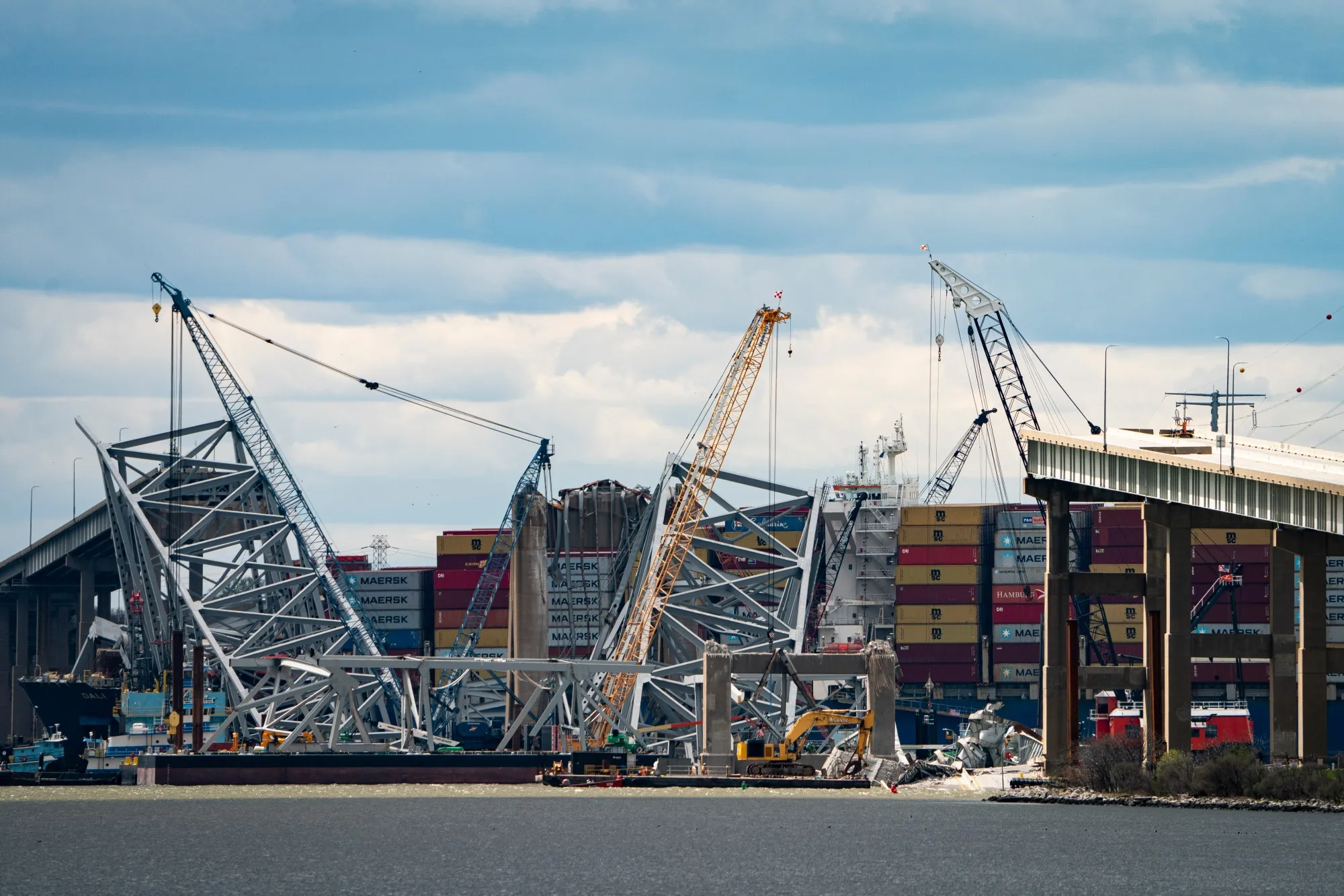 The Dali container vessel after striking the Francis Scott Key Bridge in Baltimore.