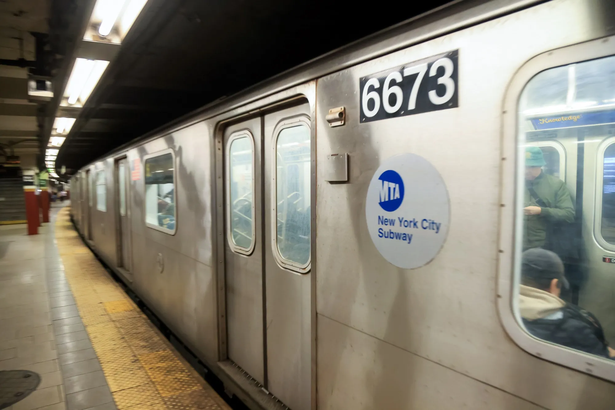 An MTA train at the Brooklyn Bridge subway station in New York City in 2025.&nbsp;