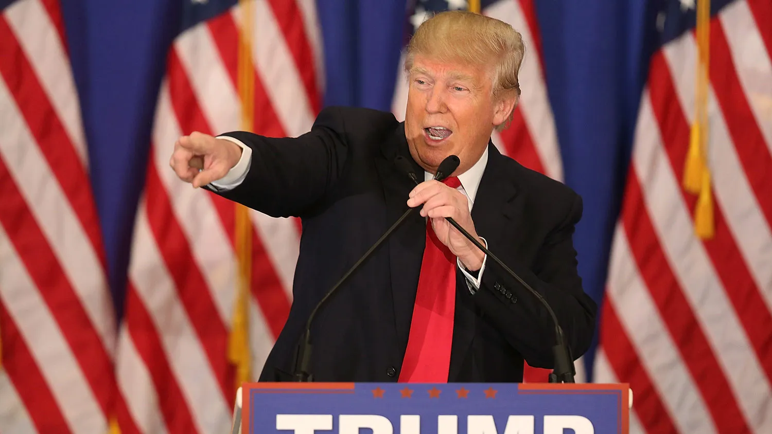 Republican presidential candidate Donald Trump speaks during a press conference at the Trump National Golf Club Jupiter on March 8, 2016, in Jupiter, Florida.
