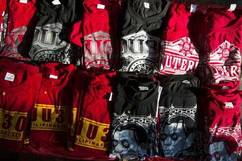 Merchandise on sale at a Duterte campaign rally.