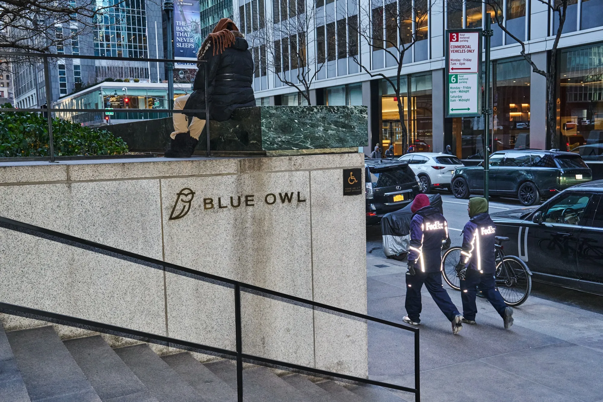 Blue Owl signage outside the company’s offices in&nbsp;New York.
