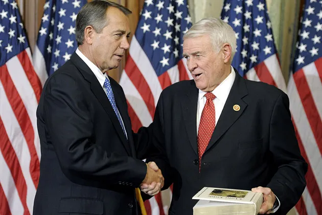 From left, House Speaker John Boehner (R-Ohio) and Representative John Carter (R-Tex.)