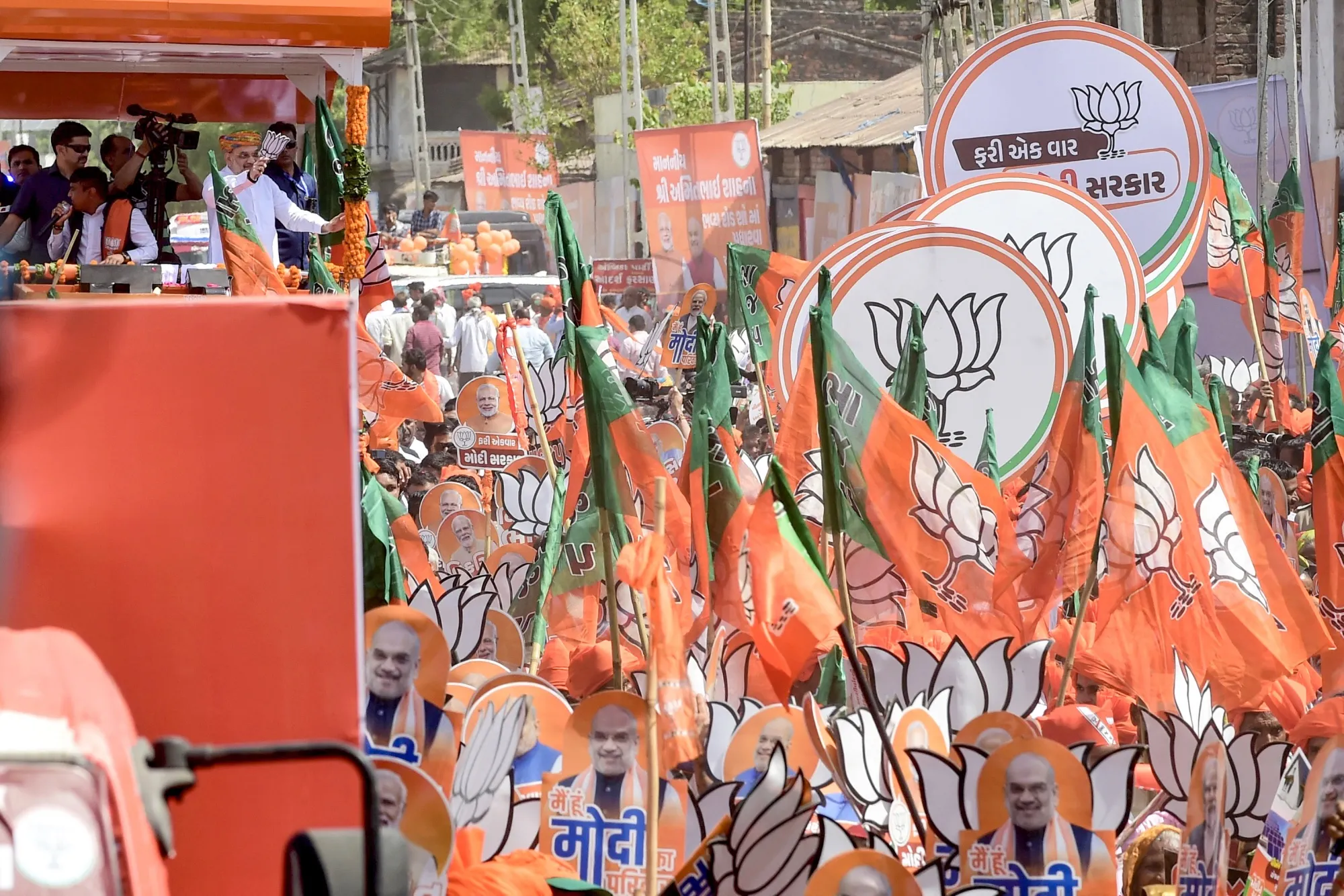 BJP Leader Amit Shah&nbsp;during&nbsp;an election campaign in Sanand, on the outskirts of Ahmedabad, on April 18.