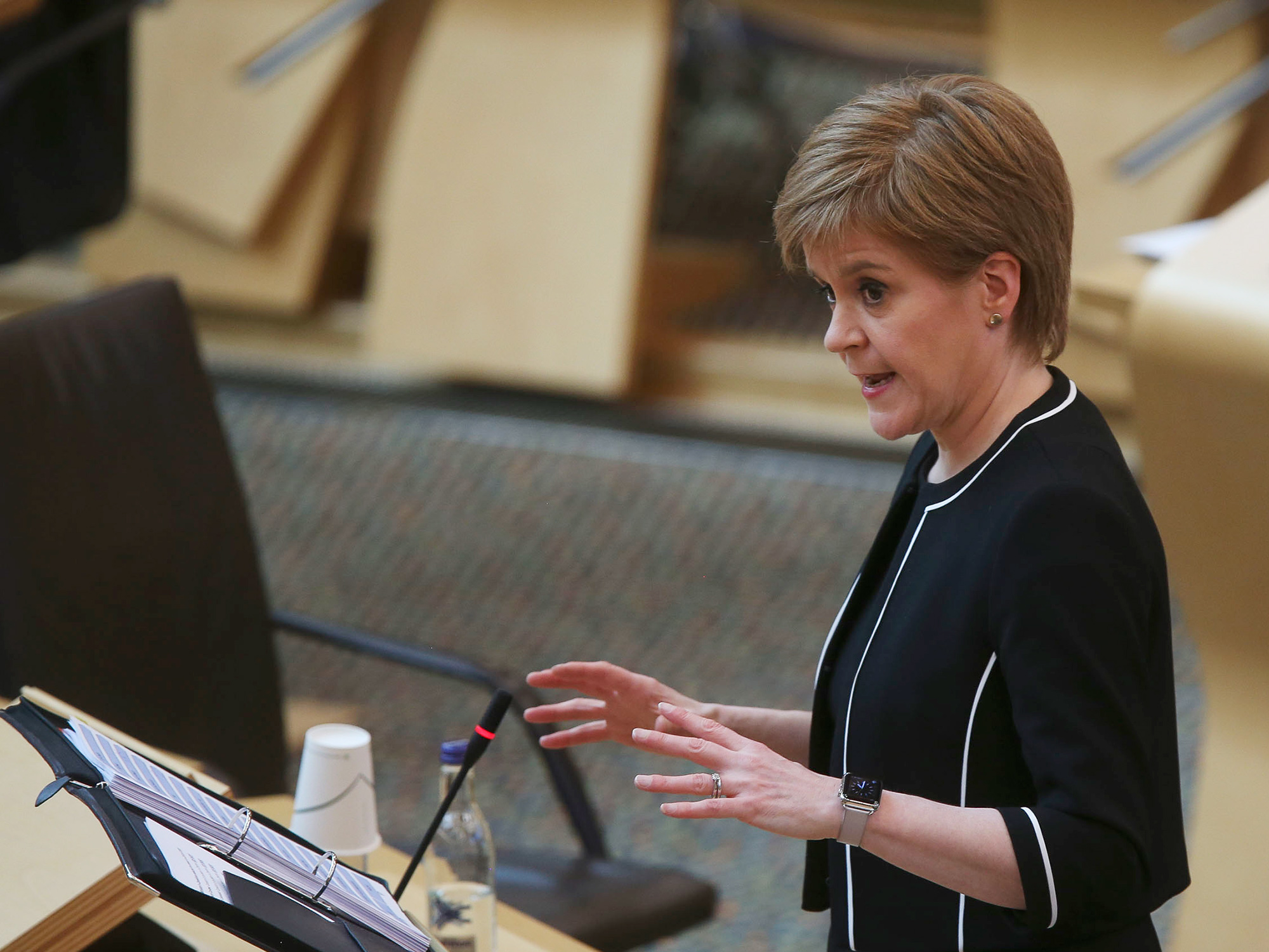 Nicola Sturgeon speaks at the Scottish Parliament&nbsp;in Edinburgh, U.K.