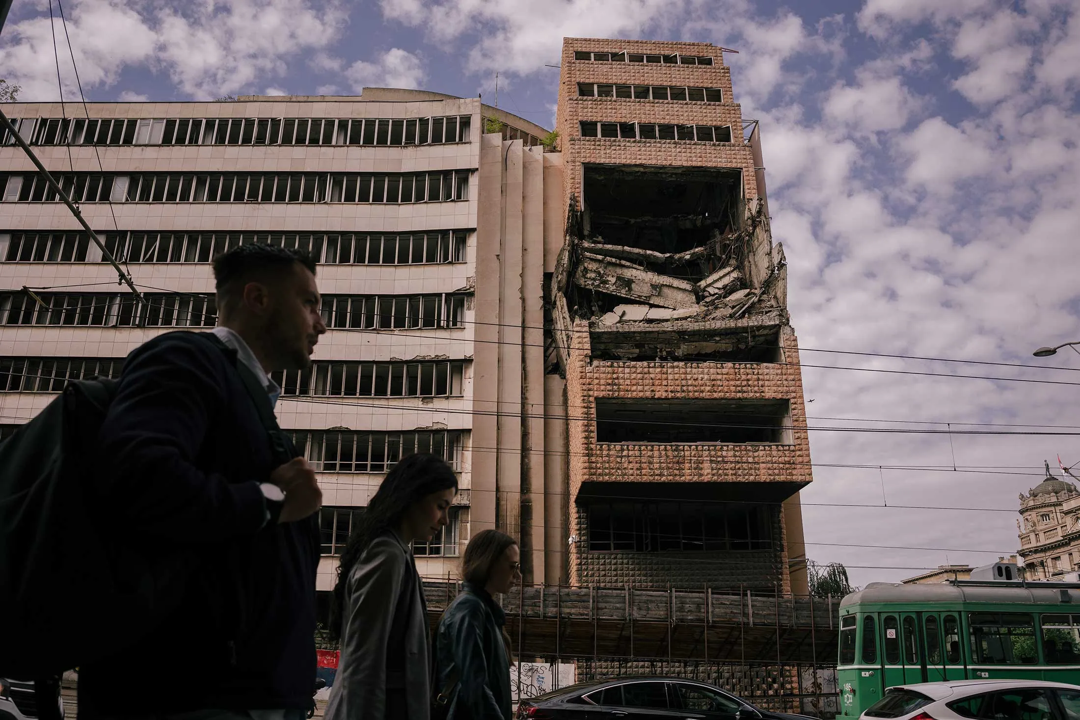 The bombed-out Yugoslav Ministry of Defense in May.