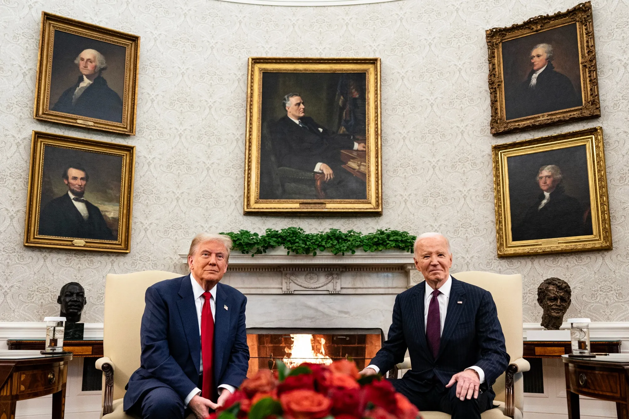 Joe Biden, right, and Donald Trump during a meeting in the Oval Office of the White House on Nov. 13.