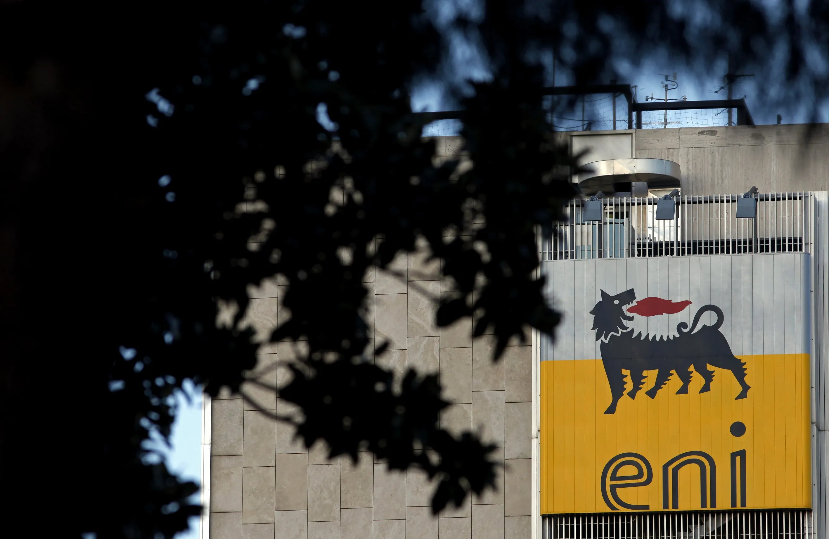 The ENI SpA logo sits on the company's headquarters in Rome.