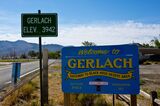 Nevada, City of Gerlach informational sign and sign giving elevation