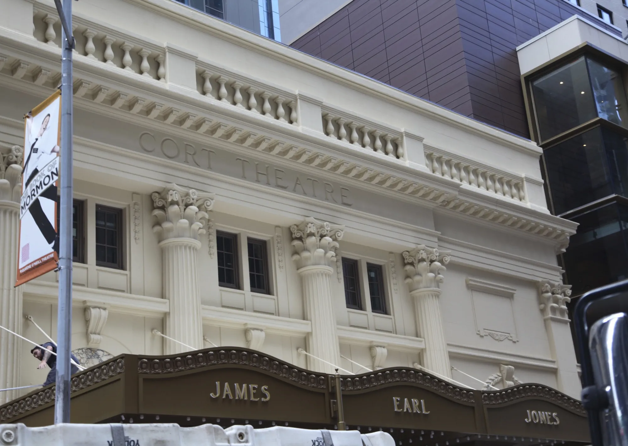 The name James Earl Jones appears on the newly restored Cort Theatre on Broadway in New York on Friday, Sept. 9, 2022. The theater will be renamed after James Earl Jones on Monday, becoming the second theater on the Great White Way named after a Black artist. The move comes after a wide Broadway coalition of theater owners, producers, union leaders, creators and casting directors hammered out a series of reforms and commitments for the theater industry to ensure equity, diversity, inclusion and accessibility. (AP Photo/Mark Kennedy)
