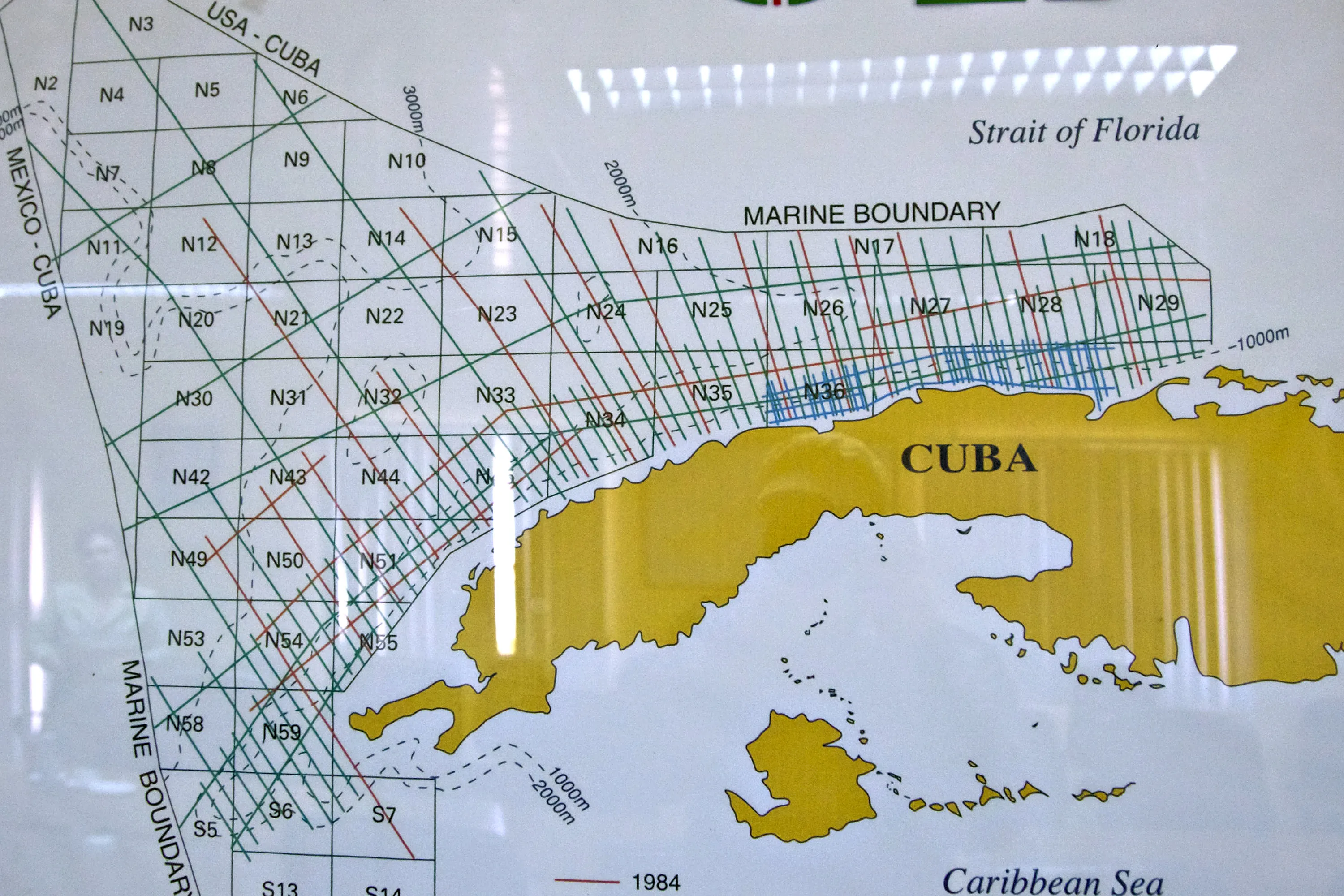 This 20100xA0map from Cuba's State Oil Company shows the Gulf of Mexico region where Cuba holds substantial off-shore oil deposits  that are currently under exploration by foreign companies including Repsol and Petrobras. Photographer: Noah Friedman-Rudovsky/Bloomberg News