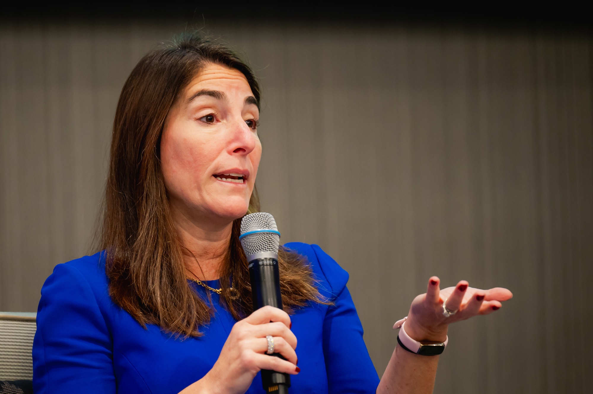Beth Hammack, president and chief executive officer of the Federal Reserve Bank of Cleveland, during a research conference at the Federal Reserve Bank of Dallas in Dallas, Texas, US, on Friday, Oct. 31, 2025. Three Federal Reserve officials said they did not support the US central bank's decision to cut interest rates this week, citing inflation that remains too high. Photographer: Desiree Rios/Bloomberg