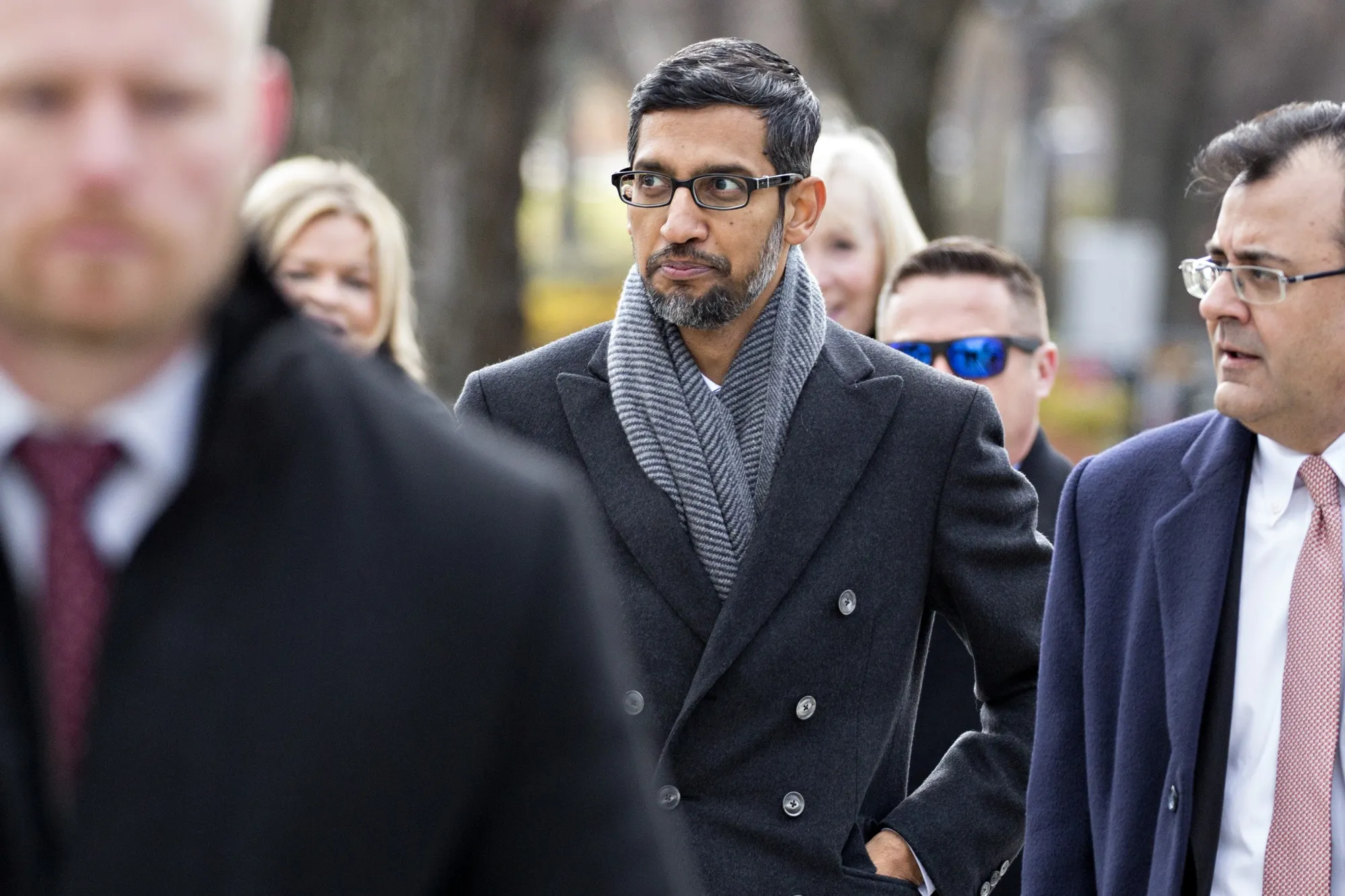 Alphabet CEO Sundar Pichai arrives at the White House for a tech summit in 2018.