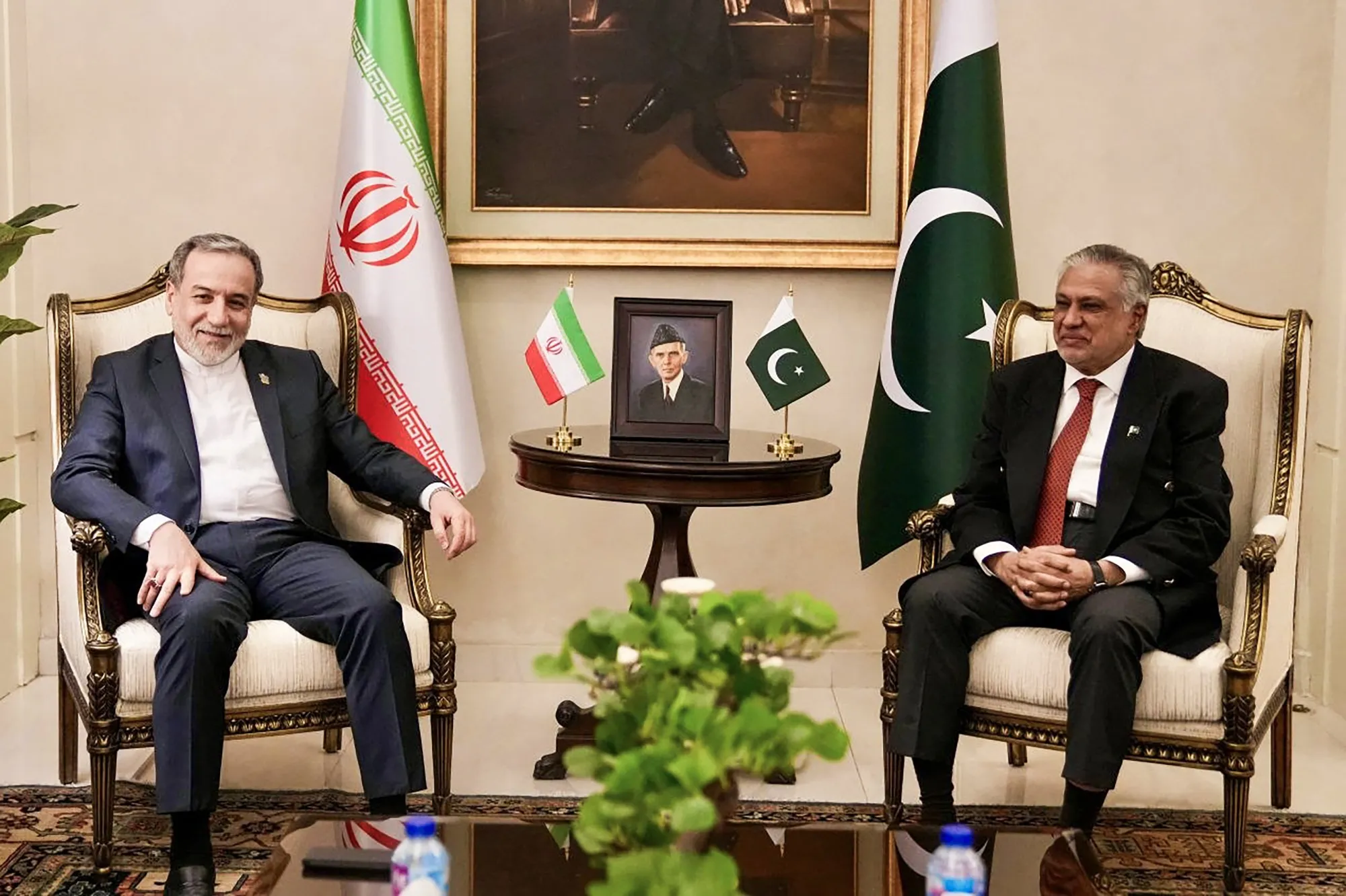 Iran's Foreign Minister Abbas Araghchi, left, with Pakistan's Foreign Minister Ishaq Dar in Islamabad on April 24, in a handout photo released by Iran's foreign ministry.