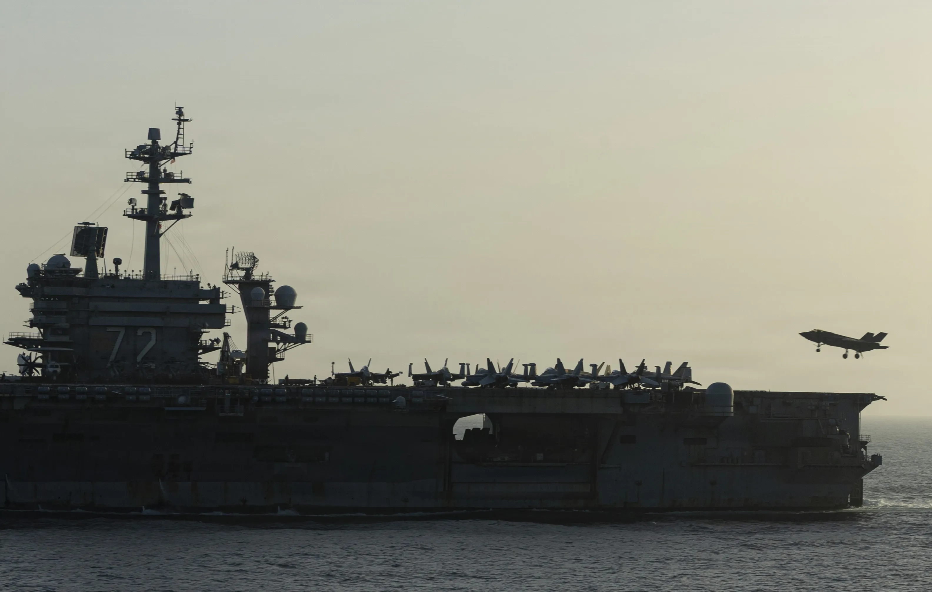 USS Abraham Lincoln conducts U.S. blockade operations related to the Strait of Hormuz in the Arabian Sea on April 16.