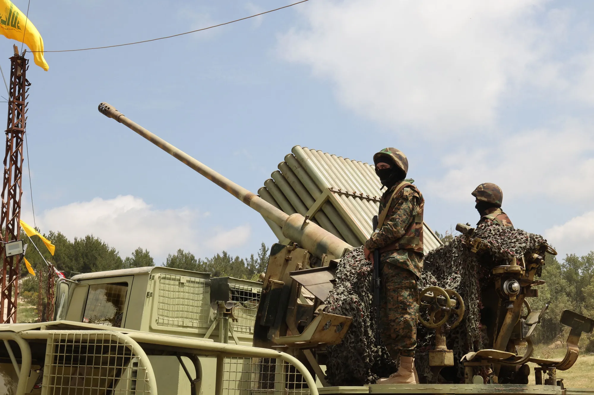 Hezbollah fighters in Aaramta, Lebanon in May.
