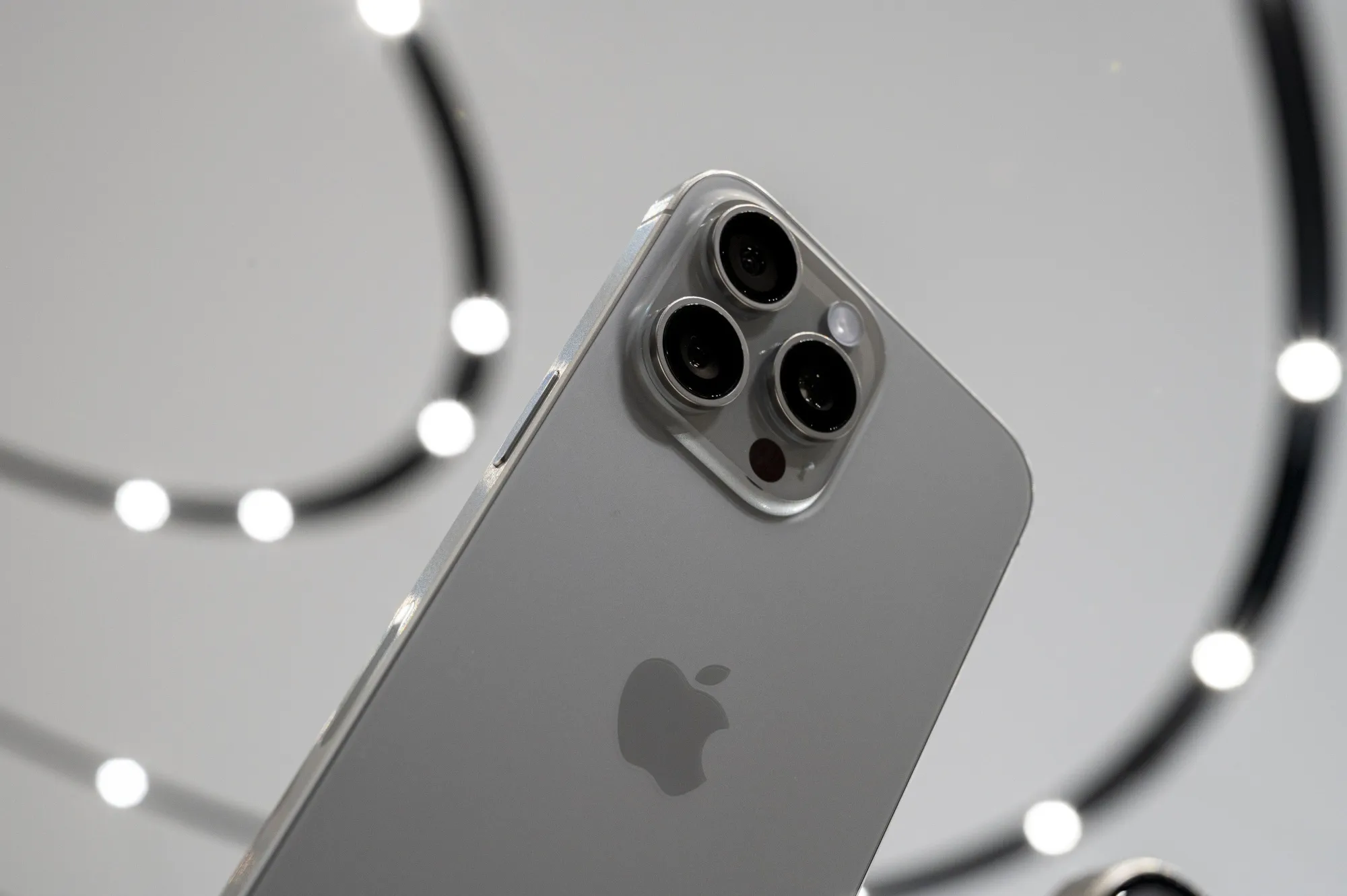 The Apple iPhone 15 Pro Max displayed during an event at Apple Park campus in Cupertino, California.