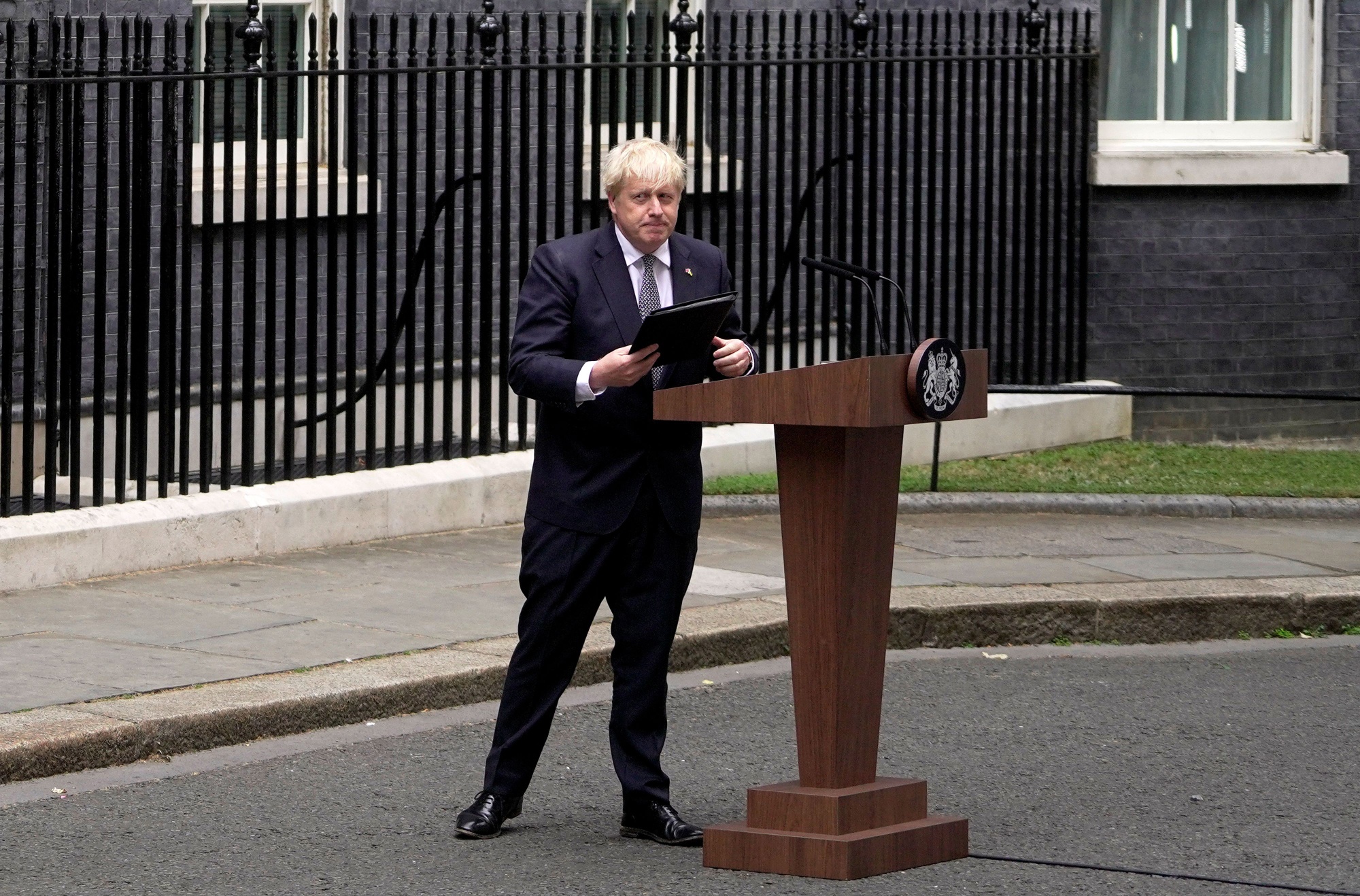 Boris Johnson gives&nbsp;his resignation speech in front of 10 Downing Street.
