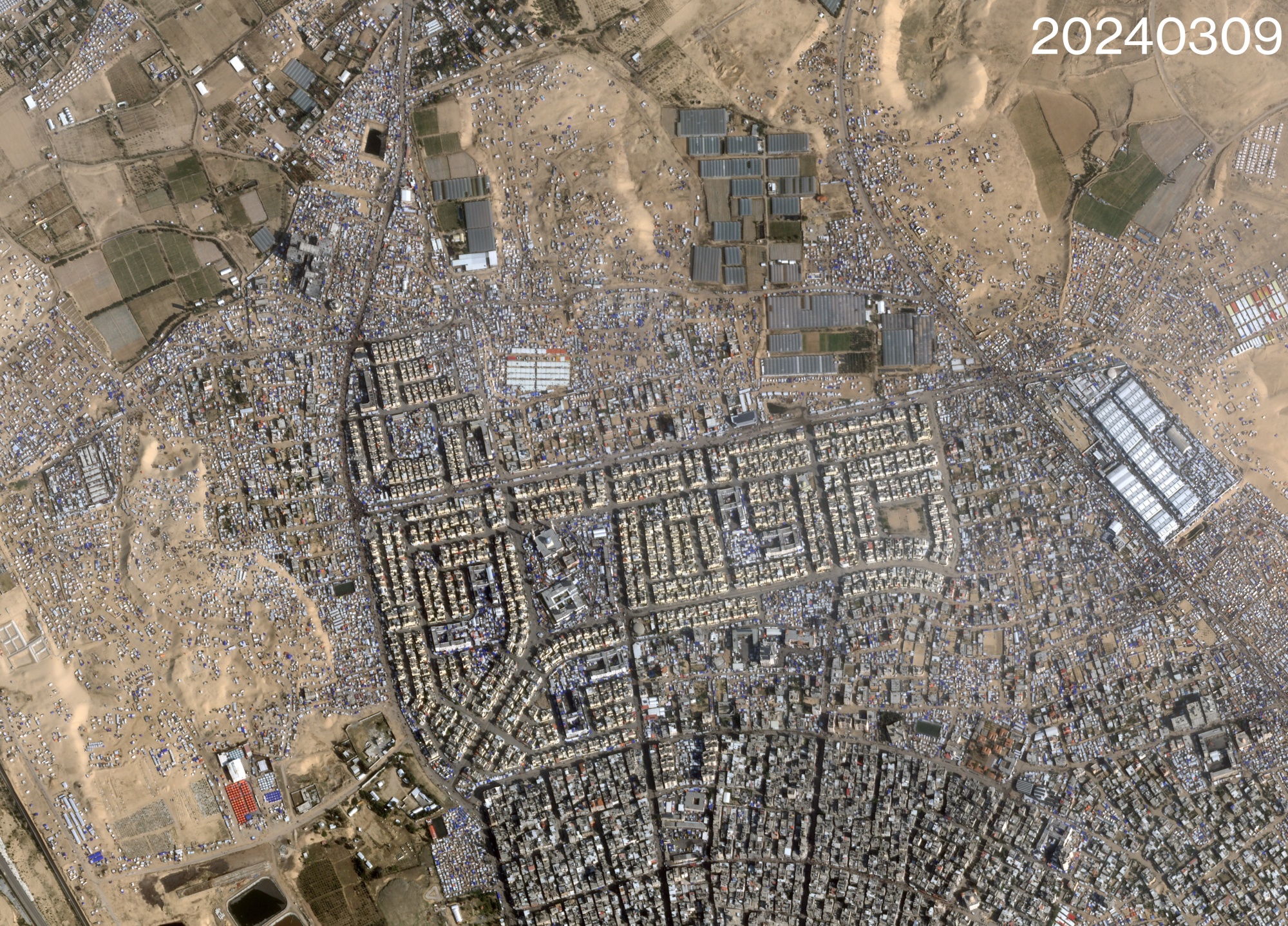 A satellite image of a section of Rafah from March 2024.