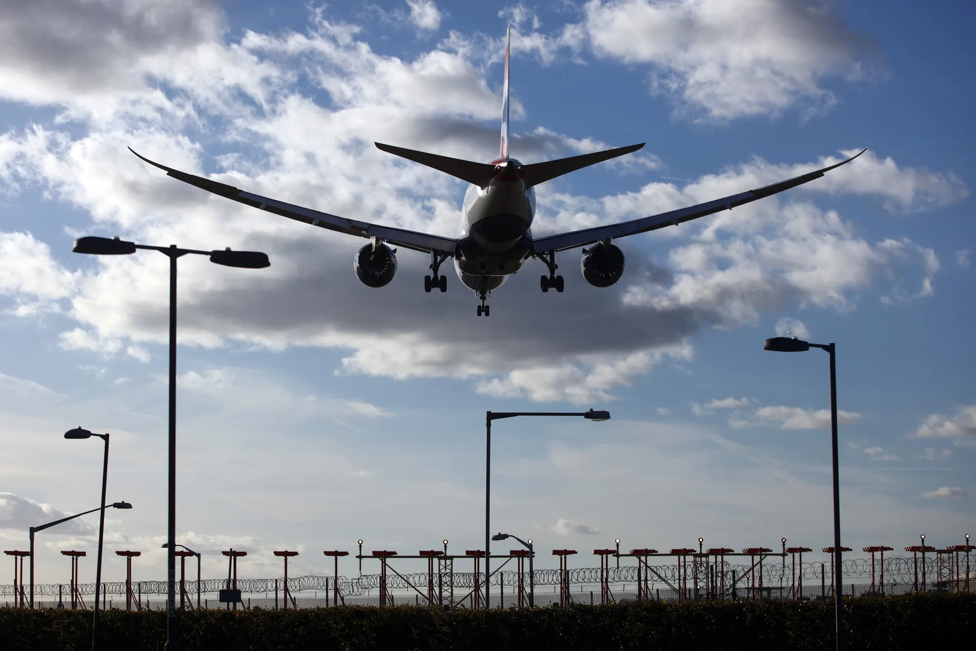 A passenger aircraft lands at Heathrow airport