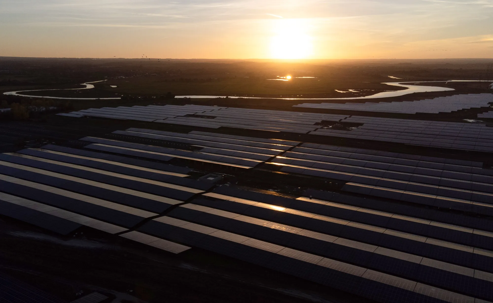Solar panels at Cleve Hill Solar Park near Faversham, UK.