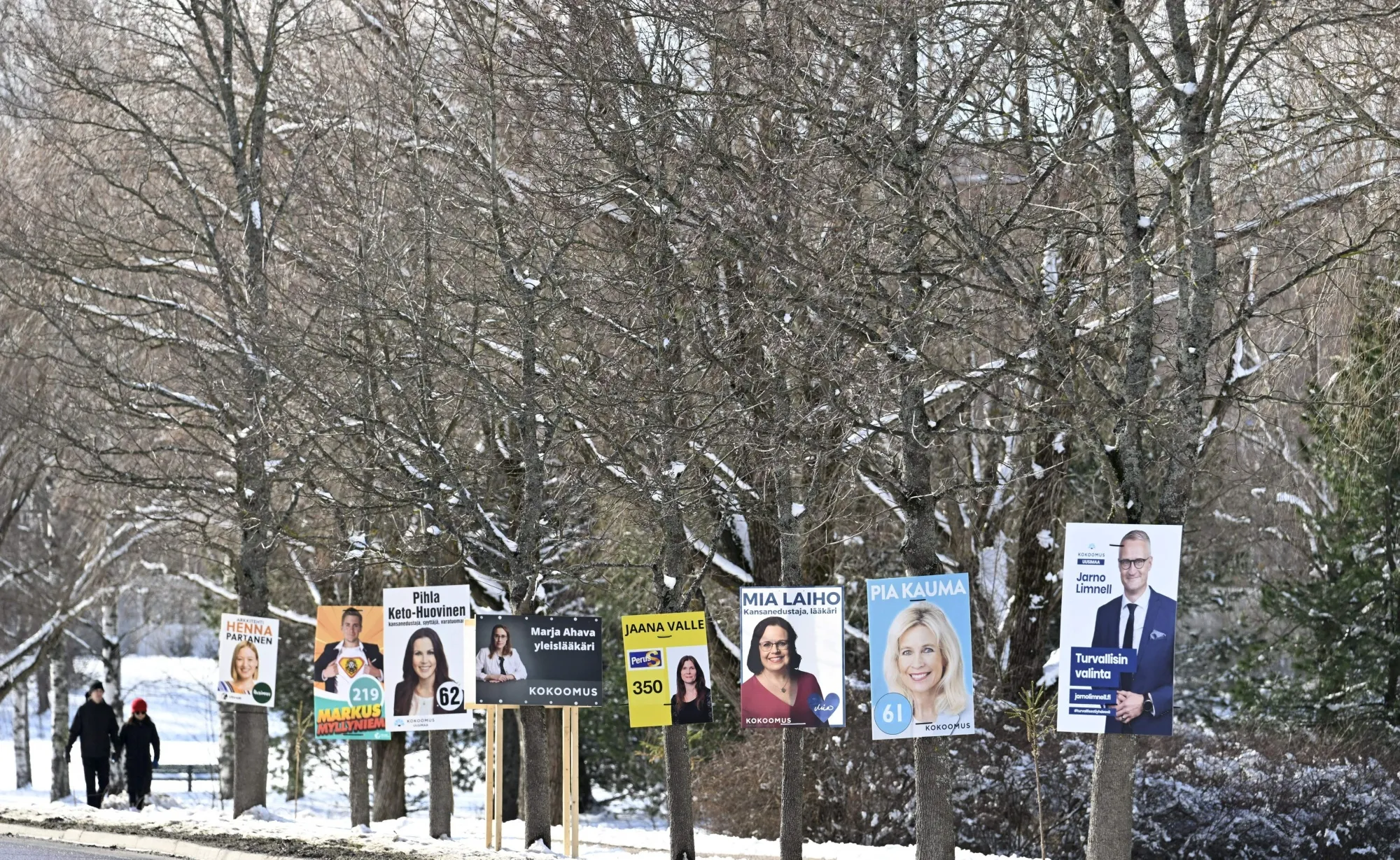 Election posters&nbsp;along&nbsp;a road in Espoo, Finland, on March 29.