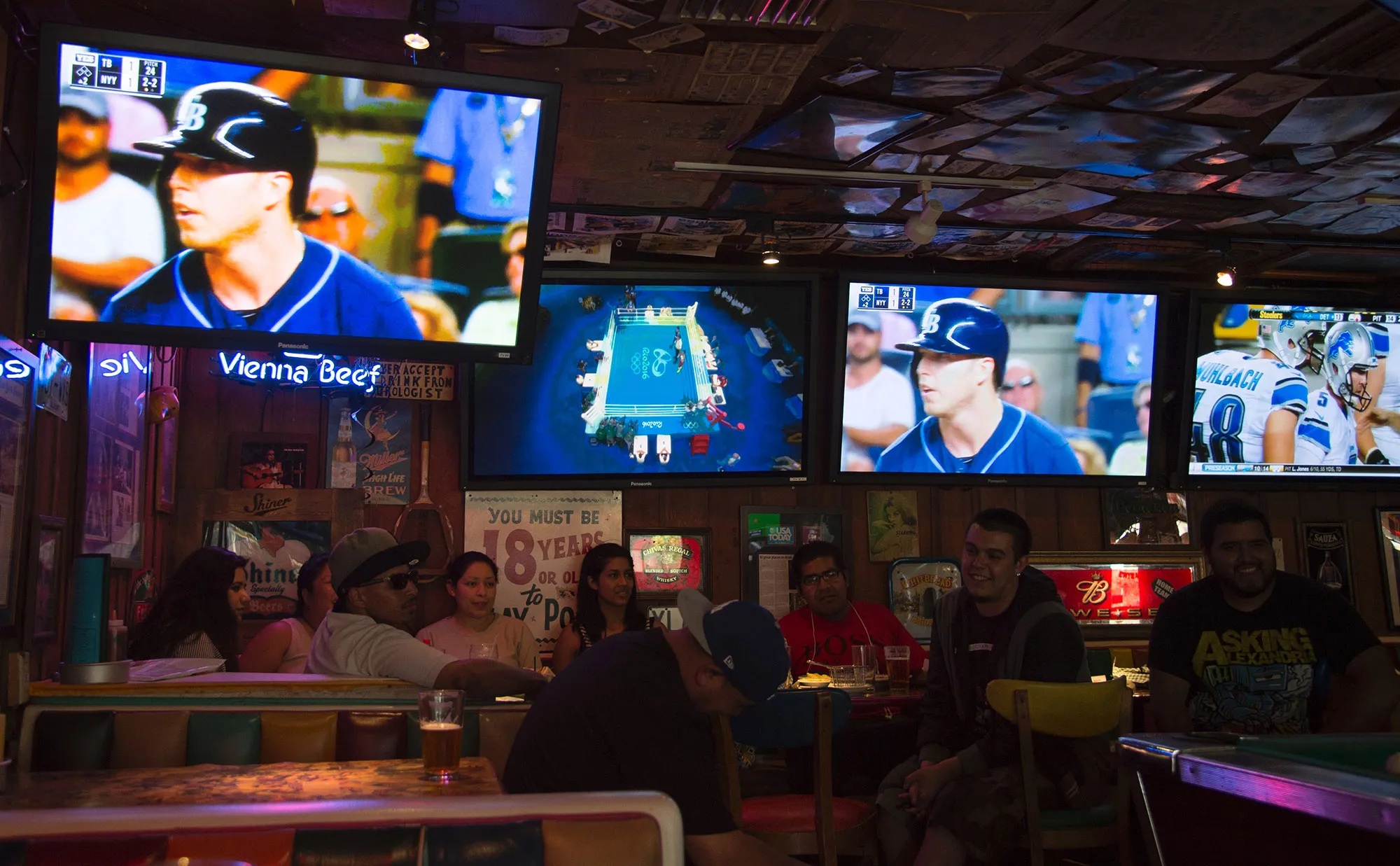 Sport is televised at a bar and restaurant,&nbsp;in West Hollywood, California.