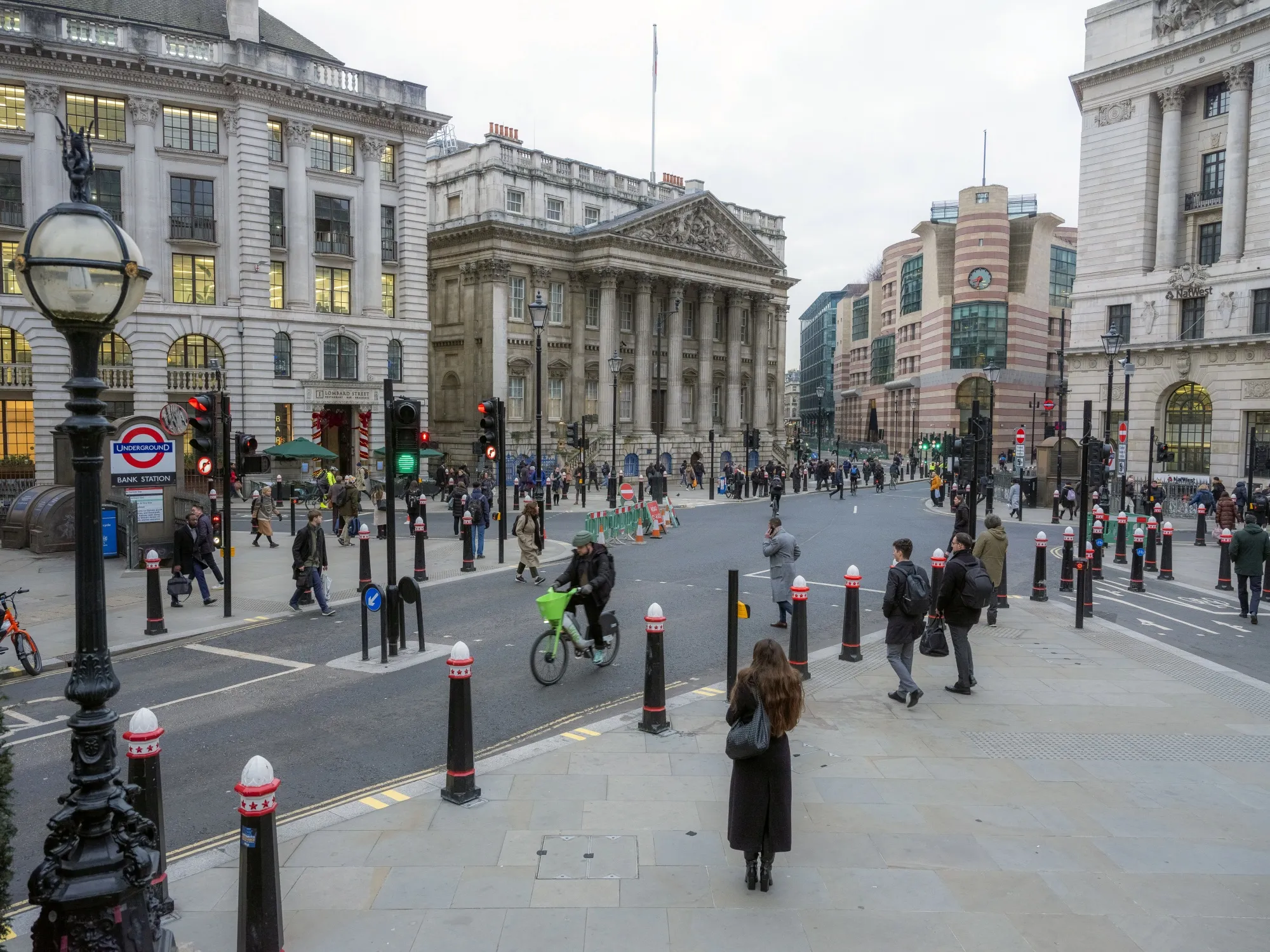 A view of the City of London from Bank junction and the Royal Exchange.