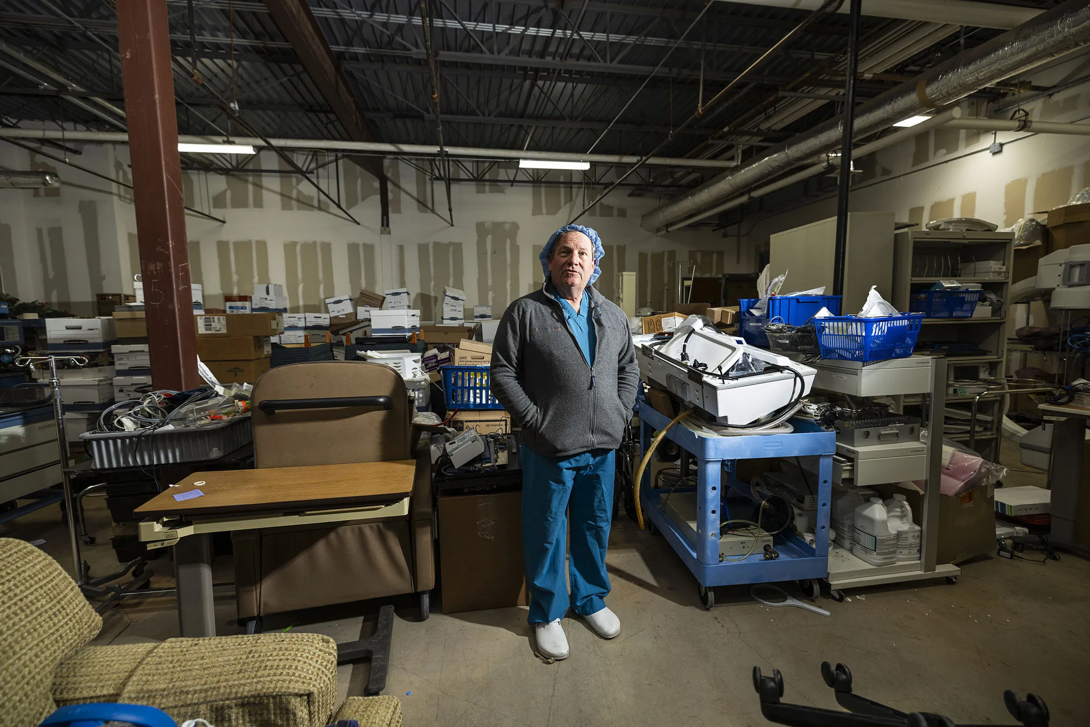 Keith Smith in a rather no-nonsense storage room at the Surgery Center of Oklahoma on March 4.&nbsp;