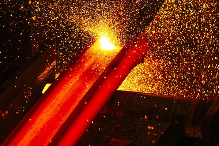 Red hot steel at a steel works in South Africa.