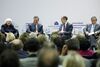 Left to right, Janet Yellen, chair of the U.S. Federal Reserve, and Mario Draghi, president of the European Central Bank (ECB), react as Mark Carney, governor of the Bank of England (BOE), and Haruhiko Kuroda, governor of the Bank of Japan (BOJ)
