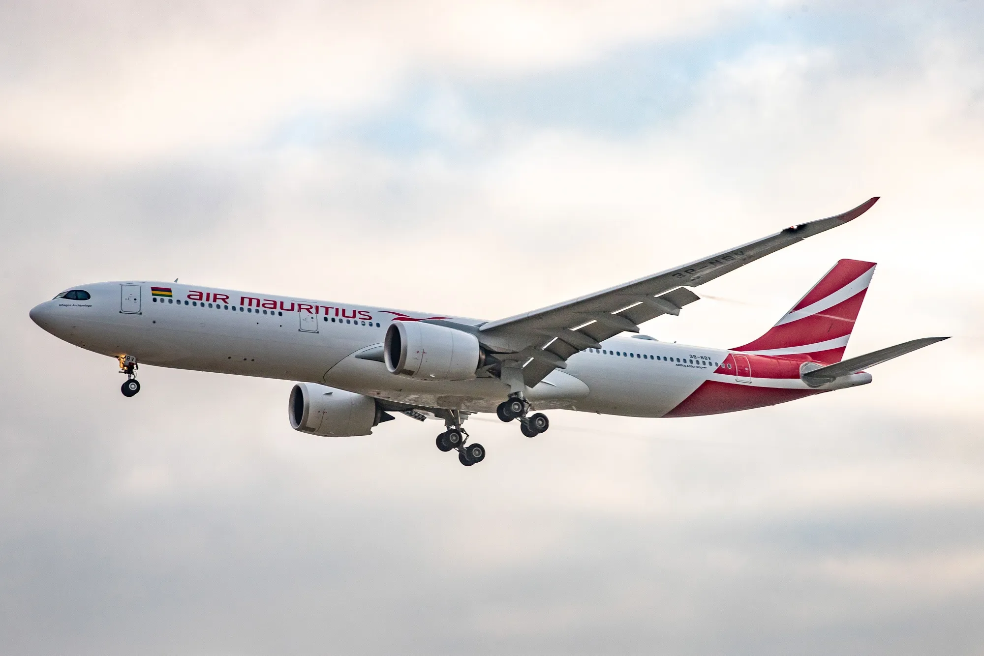 An Air Mauritius Airbus A330-900neo aircraft.